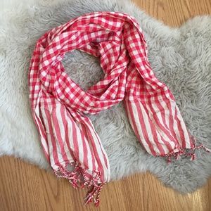 Madewell Red & White Gingham Stripe Print Scarf